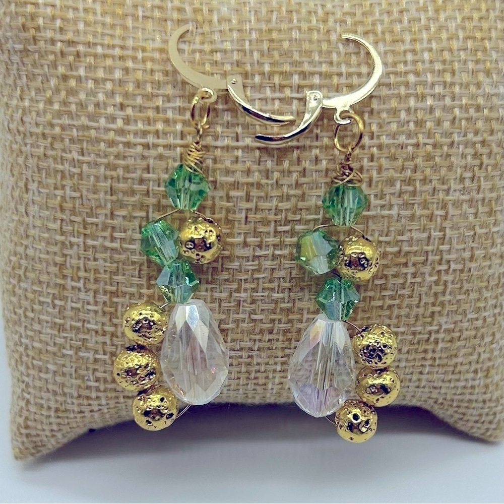 Crystals silver plated wired handmade earrings.NEW